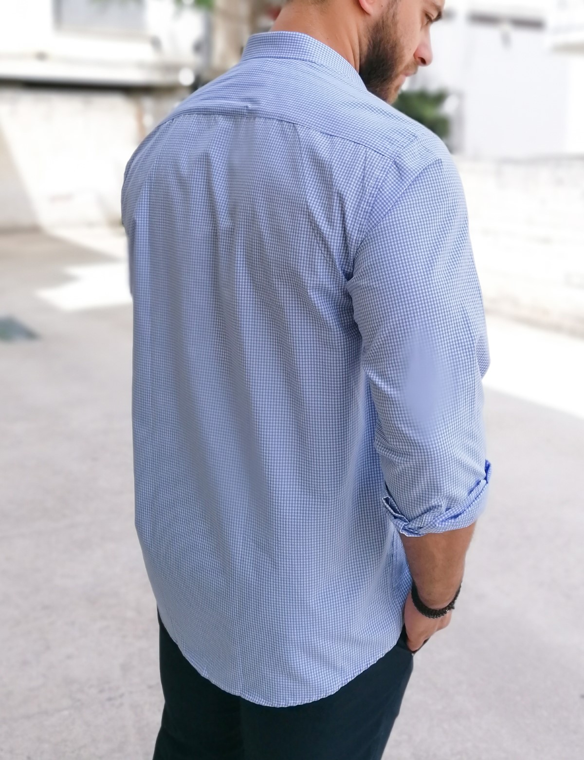 Ανδρικό μπλε πτι καρό πουκάμισο Plus Size 313029 φωτογραφία